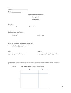 Algebra 1 Final Exam Review Guide | PDF