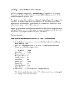 Creating a Microsoft Access Splash Screen | PDF | Microsoft Access ...
