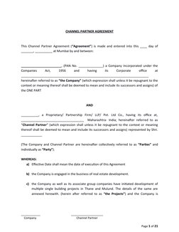 CHANNEL PARTNER AGREEMENT
This Channel Partner Agreement (“Agreement”) is made and entered into this ____ day of
_______, ___