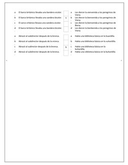 a
.
El barco británico llevaba una bandera vicolor.
a
.
Les dieron la vienvenida a los peregrinos de 
Viena.
b
.
El barco bri