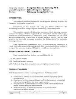Program/ Course:     Computer Systems Servicing NC II
Unit of Competency: Set-up Computer Servers
Module: