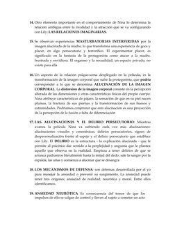 14. Otro elemento importante en el comportamiento de Nina lo determina la
relación ambigua entre la rivalidad y la atracción