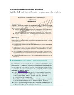 II.- Características y función de los reglamentos
Actividad No. 2: Lee la siguiente información y contesta lo que se indica e