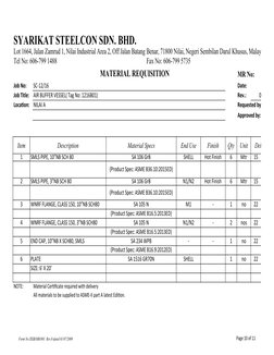 Form No SSSB/MR/001  Rev.0 dated 01/07/2009
Page 10 of 11
Lot 1664, Jalan Zamrud 1, Nilai Industrial Area 2, Off Jalan Batang