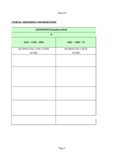 Sheet19
Page 3
MATERIAL ORDERING INFORMATION 
AUSTENITICS Stainless Steel
8
16Cr – 12Ni – 2Mo
18Cr – 10Ni – Ti
SA 240 Gr.316