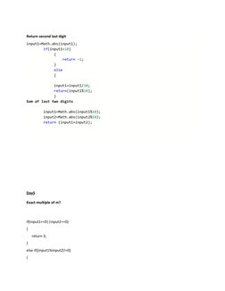 Return second last digit 
input1=Math.abs(input1); 
        if(input1<10) 
             { 
                 return -1;