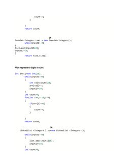 count++; 
            } 
 
        } 
        return count; 
 
 
                            OR 
TreeSet<Inte