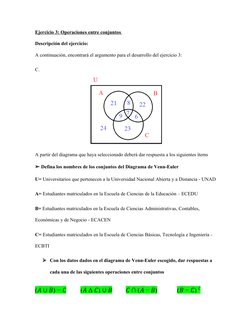 Ejercicio 3: Operaciones entre conjuntos 
Descripción del ejercicio: 
A continuación, encontrará el argumento para el desarro