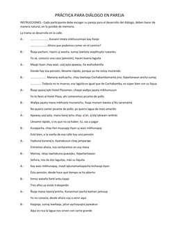 PRÁCTICA PARA DIÁLOGO EN PAREJA
INSTRUCCIONES.- Cada participante debe escoger su pareja para el desarrollo del diálogo, debe