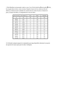 1. Rick Blackburn está pensando vender su casa. Con el fin de decidir qué precio pedir por ella,
ha recogido datos de doce ve