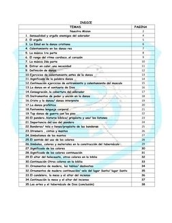 INDICE
TEMAS
PAGINA
Nuestra Mision
2
1. Sensualidad y orgullo enemigos del adorador
4
2. El orgullo
5
3. La Edad en la danza
