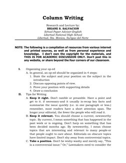 Column Writing
Research and Lecture by:
BRIANE S. SALVACION
School Paper Adviser-English
Libertad National High School
Libert