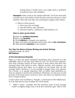 writing about a health issue, you might quote a professor
of medicine from John Hopkins.
Examples: Take a look at the sample