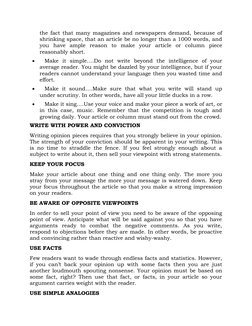 the fact that many magazines and newspapers demand, because of
shrinking space, that an article be no longer than a 1000 word