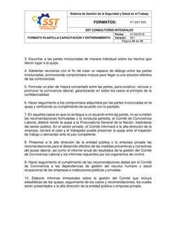 Sistema de Gestión de la Seguridad y Salud en el Trabajo 
                        FORMATOS:  
FT-SST-055 
SST CONSULTOR