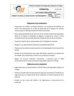 Sistema de Gestión de la Seguridad y Salud en el Trabajo 
                        FORMATOS:  
FT-SST-055 
SST CONSULTOR