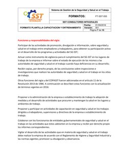 Sistema de Gestión de la Seguridad y Salud en el Trabajo 
                        FORMATOS:  
FT-SST-055 
SST CONSULTOR