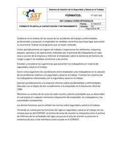 Sistema de Gestión de la Seguridad y Salud en el Trabajo 
                        FORMATOS:  
FT-SST-055 
SST CONSULTOR