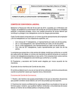 Sistema de Gestión de la Seguridad y Salud en el Trabajo 
                        FORMATOS:  
FT-SST-055 
SST CONSULTOR