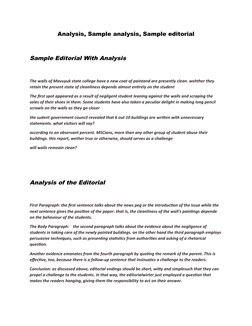 Analysis, Sample analysis, Sample editorial
Sample Editorial With Analysis
The walls of Mavuyuk state college have a new coat