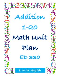  
 
 
Kristie Najdek 
Addition 
1-20 
Math Unit 
Plan  
ED 330 
