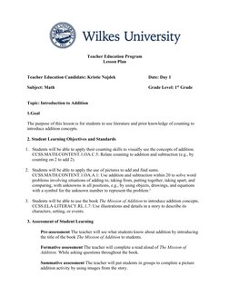 Teacher Education Program 
Lesson Plan  
  
 
Teacher Education Candidate: Kristie Najdek 
 
 
Date: Day 1 
 
Subject: Ma