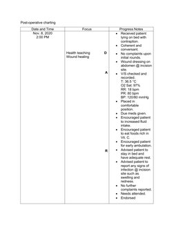 Pre and Post Op FDAR for Appendectomy | PDF | Surgical Specialties ...