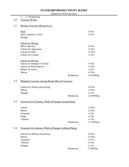 Standard Productivity Rates in Construction | PDF | Masonry | Concrete