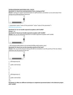 TESTNG INTERVIEW QUESTIONS LEVEL- YOUTH
Question# 11: How do we send parameters from a testng.xml file?
Answer: testng.xml su