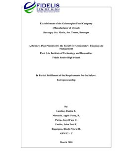 Establishment of the Gelamerpien Food Company
(Manufacturer of Ubesol)
Barangay Sta. Maria, Sto. Tomas, Batangas
A Business P