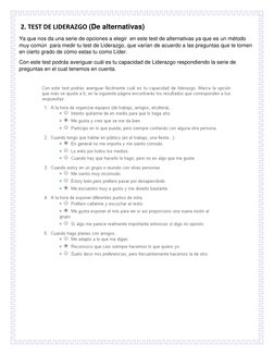 2. TEST DE LIDERAZGO (De alternativas) 
Ya que nos da una serie de opciones a elegir  en este test de alternativas ya que es