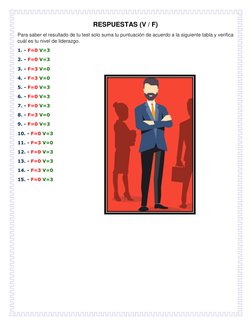 RESPUESTAS (V / F) 
Para saber el resultado de tu test solo suma tu puntuación de acuerdo a la siguiente tabla y verifica 
cu