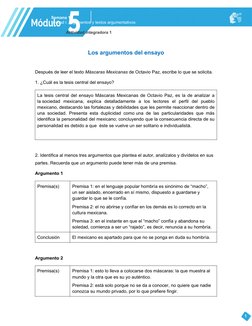 Semana 1
Unidad I. Argumentos y textos argumentativos
Actividad integradora 1
Los argumentos del ensayo
Después de leer el te