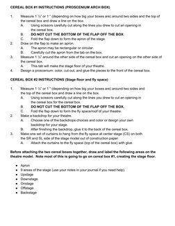 CEREAL BOX #1 INSTRUCTIONS (PROSCENIUM ARCH BOX)
1.
Measure 1 ½” or 1 “ (depending on how big your boxes are) around two side