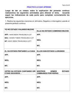Página 4 de 8 
 
 
PRACTICO LO QUE APRENDI 
Luego de dar un vistazo sobre la explicación del presente continuo 
realizaremos