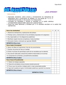 Página 8 de 8 
 
 
 
 
¿QUE APRENDI? 
Instrucciones 
1. Apreciado estudiante, valora sincera y honestamente los indicadores d