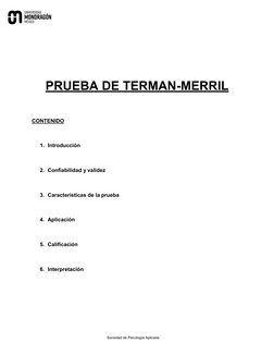 Sociedad de Psicología Aplicada 
 
 
 
 
 
 
 
 
 
 
 
PRUEBA DE TERMAN-MERRIL 
 
 
 
 
CONTENIDO 
 
 
 
1. Introducción