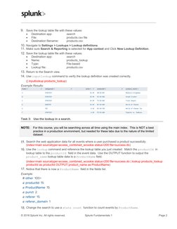 © 2018 Splunk Inc. All rights reserved. 
  Splunk Fundamentals 1  
 Page 2 
 Save the lookup table file with these valu