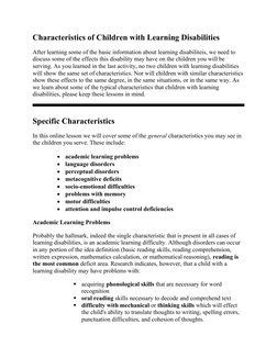 Characteristics of Learning Disabilities | PDF | Learning Disability ...