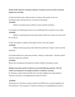 Decide whether inductive reasoning or deductive reasoning is used to reach the conclusion. 
Explain your reasoning.
1. Each t