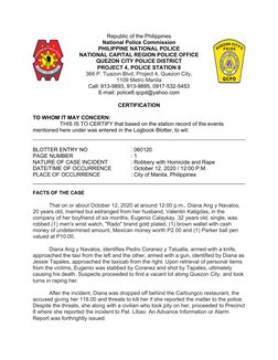 Republic of the Philippines
National Police Commission
PHILIPPINE NATIONAL POLICE
NATIONAL CAPITAL REGION POLICE OFFICE
QUEZO