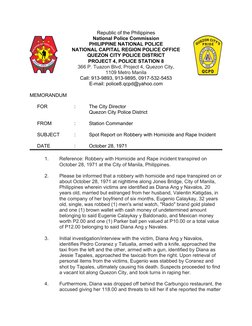 Republic of the Philippines
National Police Commission
PHILIPPINE NATIONAL POLICE
NATIONAL CAPITAL REGION POLICE OFFICE
QUEZO