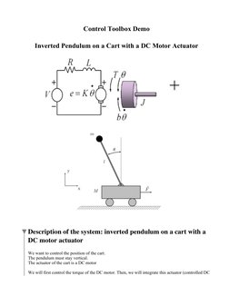 Control Toolbox Demo
Inverted Pendulum on a Cart with a DC Motor Actuator
   +   
Description of the system: inverted pendulu