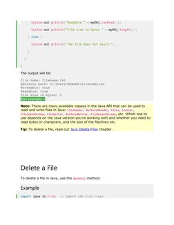 System.out.println("Readable " + myObj.canRead());
      System.out.println("File size in bytes " + myObj.length());