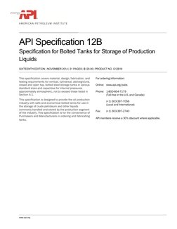API 12B Specification for Bolted Tanks | PDF | Specification (Technical ...