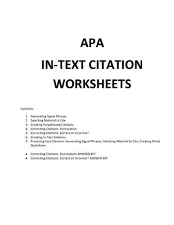 Contents: 
1. Generating Signal Phrases  
2. Selecting Material to Cite 
3. Creating Paraphrased Citations 
4. Correcti