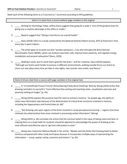 APA In-Text Citation Practice | Correct or Incorrect?  
 
 
Name:   
 
 
 
| 
Mark each of the following items as a C (correc