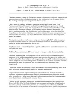 VA. DEPARTMENT OF HEALTH  
 
Center for Quality Health Care Services and Consumer Protection 
 
 
REGULATIONS FOR THE LICEN