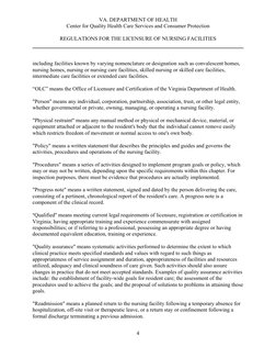 VA. DEPARTMENT OF HEALTH  
 
Center for Quality Health Care Services and Consumer Protection 
 
 
REGULATIONS FOR THE LICEN