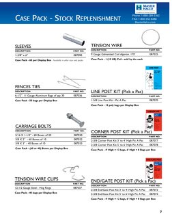 7
Phone: 1-888-289-3362
FAX: 1-800-542-8488 
    MasterHalco.com
 
Case Pack - Stock Replenishment
FENCES TIES
DESCRIPTION	
P